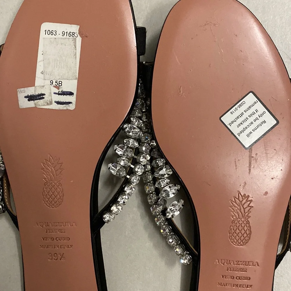 Aquazzura black satin sandals with crystals. Size 39.5. Auth. Price firm. - Picture 8 of 8
